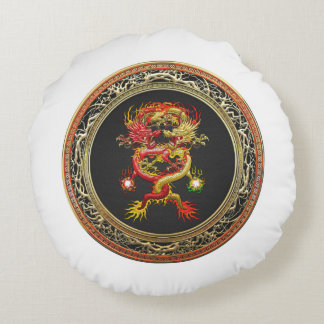 [600] Red and Yellow Dragons Round Cushion
