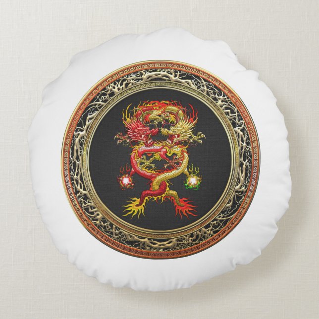 [600] Red and Yellow Dragons Round Cushion (Back)