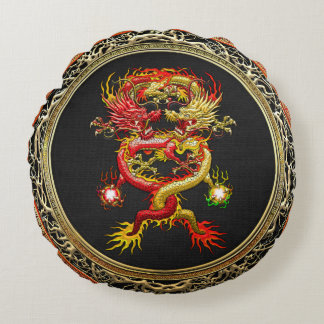 [600] Red and Yellow Dragons Round Cushion