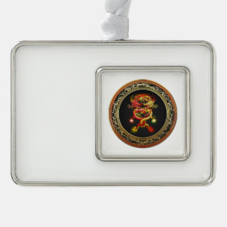 [600] Red and Yellow Dragons Silver Plated Framed Ornament
