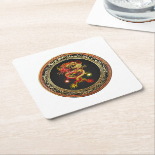 [600] Red and Yellow Dragons Square Paper Coaster