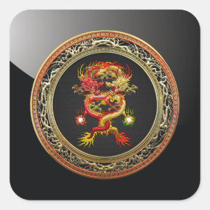 [600] Red and Yellow Dragons Square Sticker