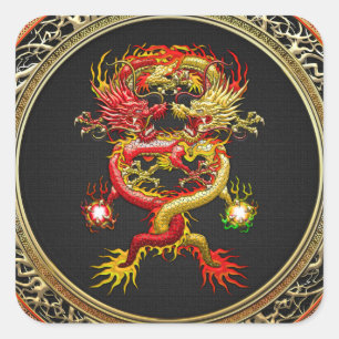 [600] Red and Yellow Dragons Square Sticker