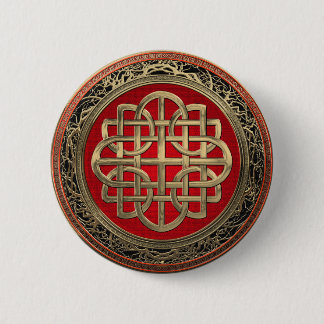 [600] Sacred Celtic Gold Knot Cross 6 Cm Round Badge
