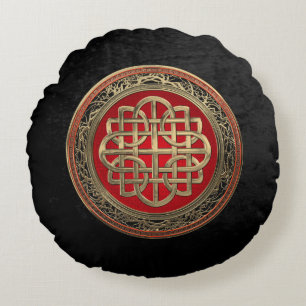 [600] Sacred Celtic Gold Knot Cross Round Cushion