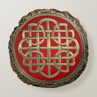 [600] Sacred Celtic Gold Knot Cross Round Cushion