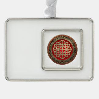 [600] Sacred Celtic Gold Knot Cross Silver Plated Framed Ornament