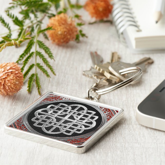 [600] Sacred Celtic Silver Knot Cross Key Ring (Side)