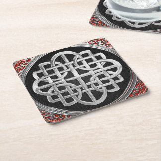[600] Sacred Celtic Silver Knot Cross Square Paper Coaster