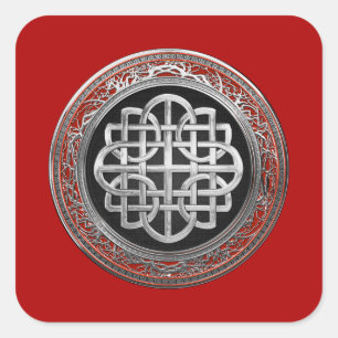 [600] Sacred Celtic Silver Knot Cross Square Sticker