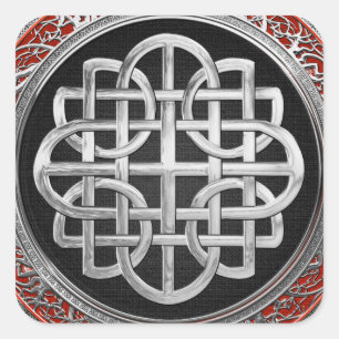 [600] Sacred Celtic Silver Knot Cross Square Sticker