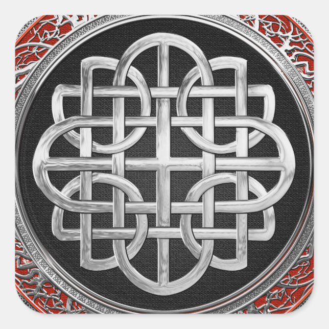 [600] Sacred Celtic Silver Knot Cross Square Sticker (Front)