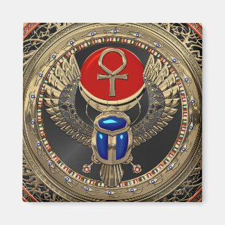 [600] Sacred Gold Egyptian Winged Scarab with Ankh Magnet