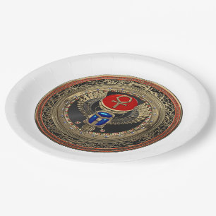 [600] Sacred Gold Egyptian Winged Scarab with Ankh Paper Plate