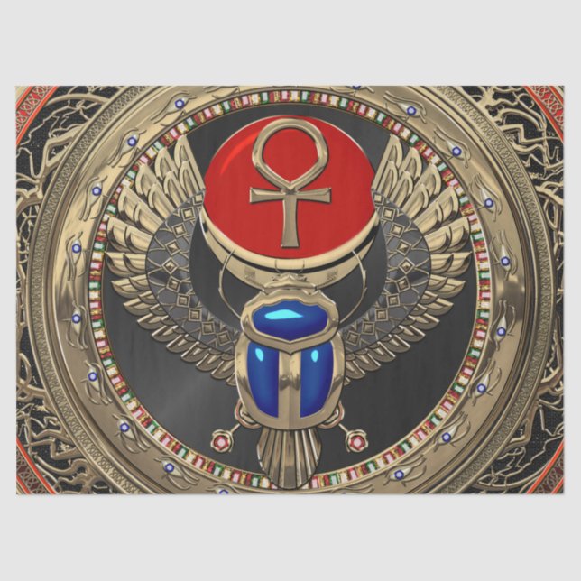 [600] Sacred Gold Egyptian Winged Scarab with Ankh Tissue Paper (Front)