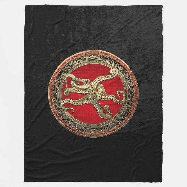 [600] Sacred Gold Octopus in Defensive Posture Fleece Blanket (Front)