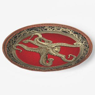 [600] Sacred Gold Octopus in Defensive Posture Paper Plate