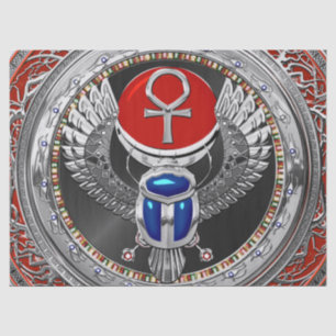[600] Sacred Silver Egyptian Winged Scarab & Ankh Tissue Paper