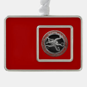 [600] Sacred Silver Octopus in Defensive Posture Plated Framed Ornament