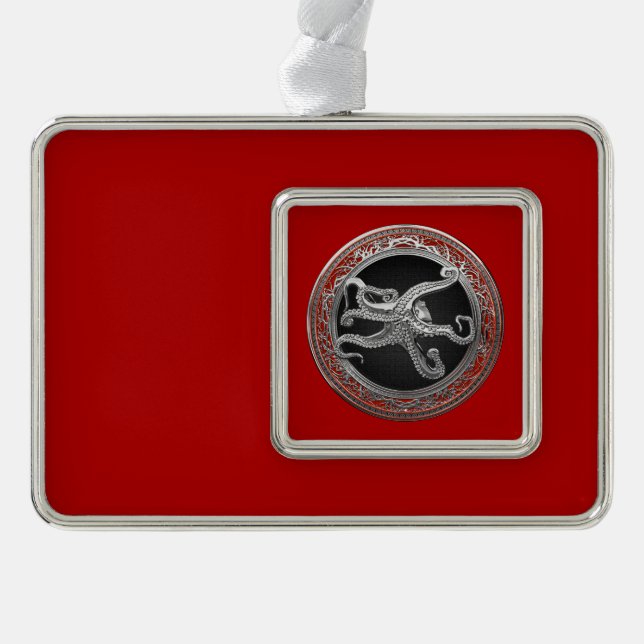 [600] Sacred Silver Octopus in Defensive Posture Plated Framed Ornament (Front)