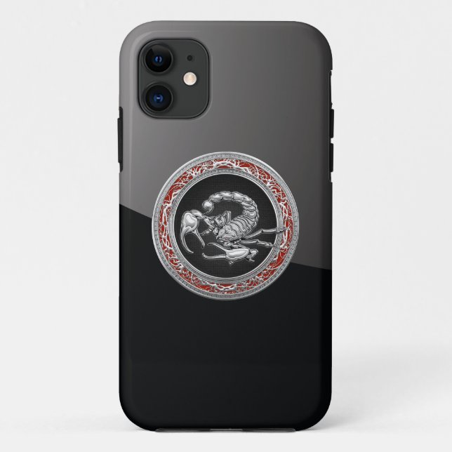 [600] Sacred Silver Scorpion on Black Case-Mate iPhone Case (Back)