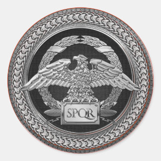 [600] Silver Roman Imperial Eagle over Medallion Classic Round Sticker