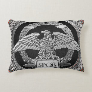 [600] Silver Roman Imperial Eagle over Medallion Decorative Cushion