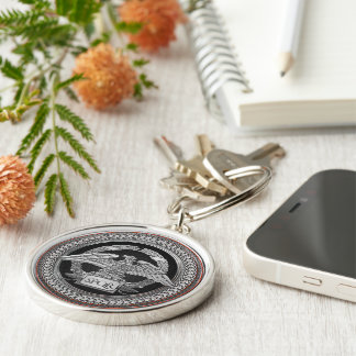 [600] Silver Roman Imperial Eagle over Medallion Key Ring
