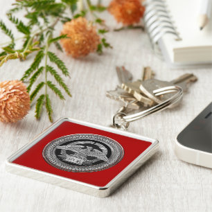 [600] Silver Roman Imperial Eagle over Medallion Key Ring