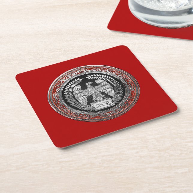 [600] Silver Roman Imperial Eagle Square Paper Coaster (Angled)
