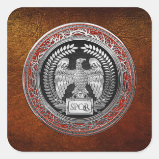 [600] Silver Roman Imperial Eagle Square Sticker