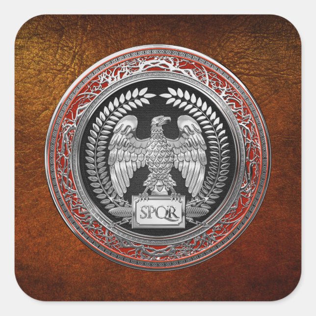 [600] Silver Roman Imperial Eagle Square Sticker (Front)