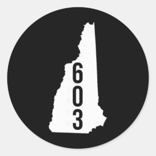 603 Nh New Hampshire Area Code State Map Tee Classic Round Sticker