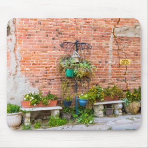 6090-Brick Wall with Plants Mouse Mat