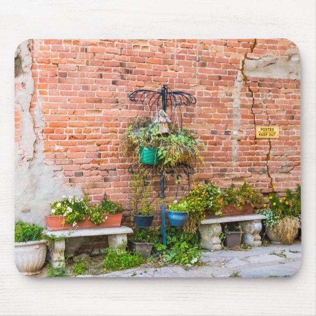 6090-Brick Wall with Plants Mouse Mat (Front)