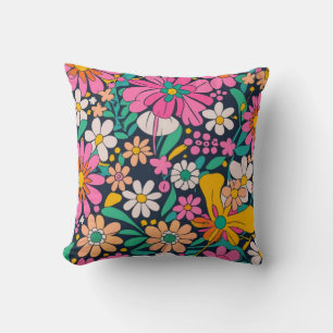 60's Retro Groovy Mod Flowers In Pink Orange a Cushion