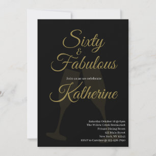 60 and Fabulous   60th Birthday Party Black Gold Invitation
