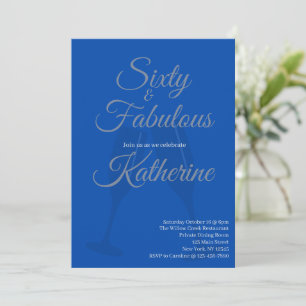 60 and Fabulous 60th Birthday Party Blue Script Invitation