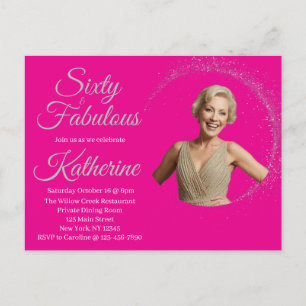 60 and Fabulous 60th Birthday Party Photo Pink Postcard