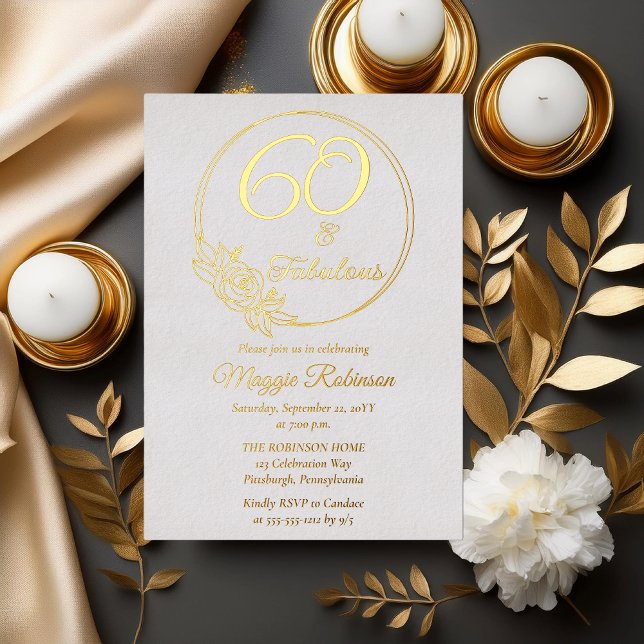 60 and Fabulous 60th Birthday Party Stamped (Simply Elegant "60 and Fabulous" 60th Birthday Party Stamped Foil Invitation)