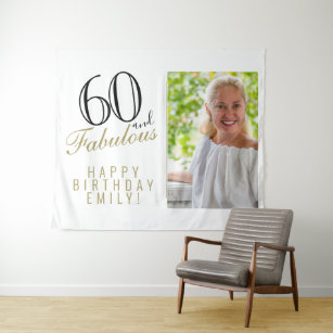 60 and Fabulous 60th Birthday Photo Backdrop Tapestry