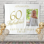 60 and Fabulous 60th Birthday Photo Backdrop Tapestry<br><div class="desc">Elegant Golden 60 and Fabulous Elegant 60th Birthday Photo Backdrop Tapestry. 60 and fabulous text in trendy golden script with photo and name. Personalise it with your photo,  your name and the age,  and make your own elegant birthday party backdrop for woman`s birthday party.</div>