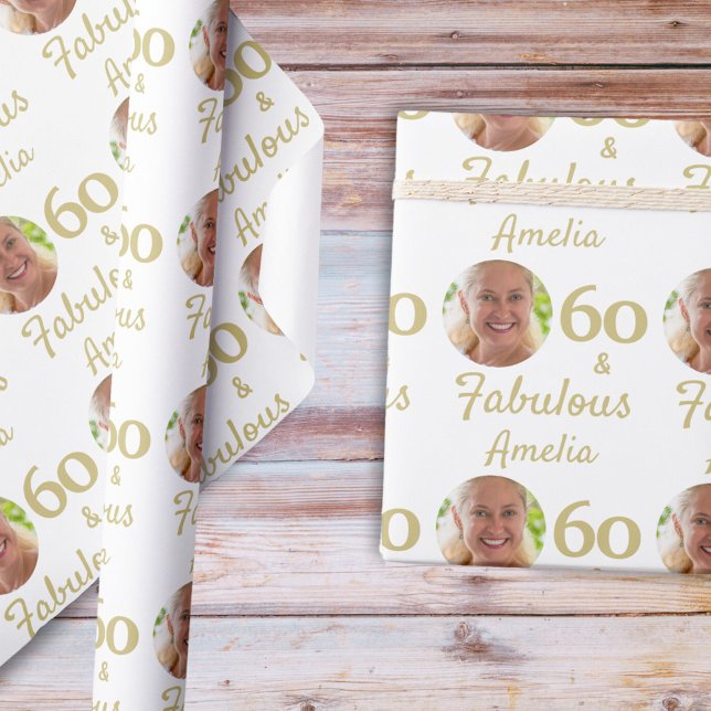 60 and Fabulous 60th Birthday Photo Wrapping Paper (Creator Uploaded)
