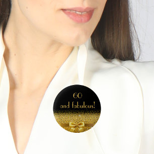60 and fabulous balck gold elegant 6 cm round badge