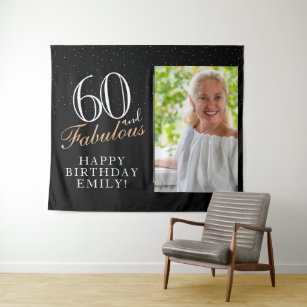 60 and Fabulous Black 60th Birthday Photo Backdrop Tapestry