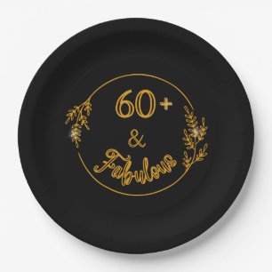 60 and fabulous Black and Gold Paper Plate