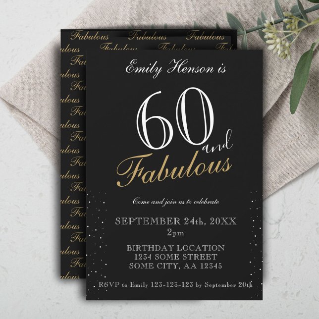 60 and Fabulous Black Elegant Script Birthday Invitation (Creator Uploaded)