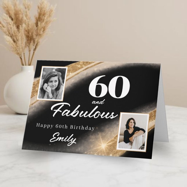60 and Fabulous Black Gold Photo 60th Birthday Card (Creator Uploaded)