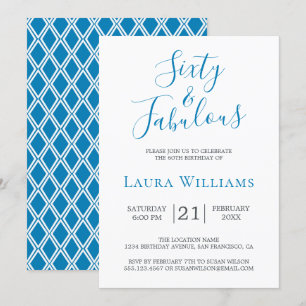 60 and Fabulous Blue White 60th Birthday Party Invitation