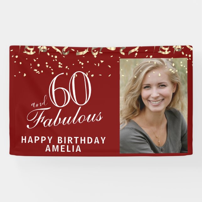 60 and Fabulous Confetti 60th Birthday Photo Banner (Horizontal)